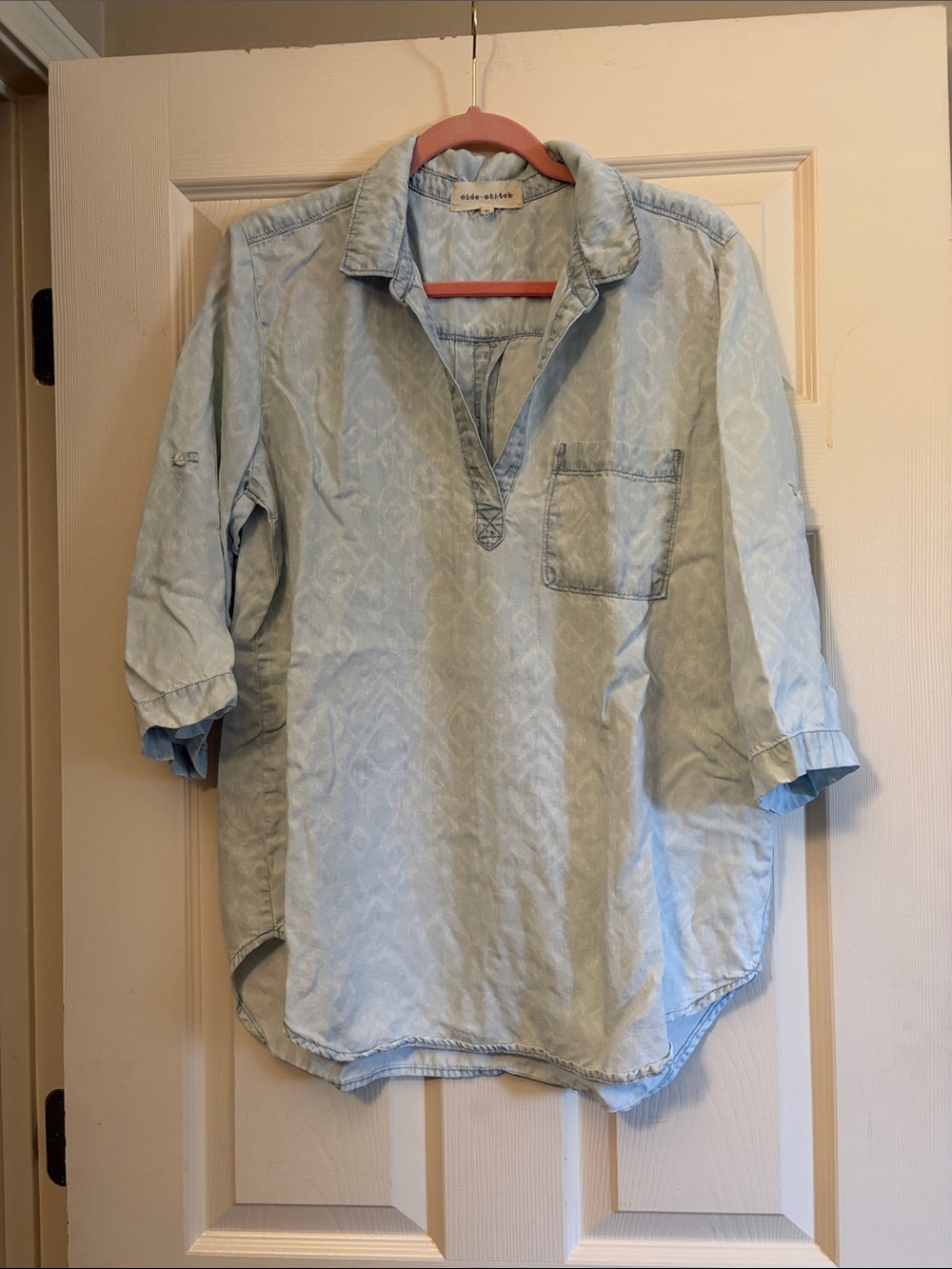 Side Stitch Light Blue Denim Top